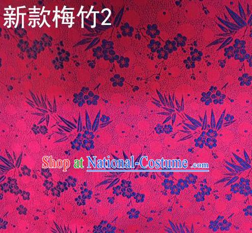 Traditional Asian Chinese Handmade Embroidery Plum Bamboo Silk Satin Tang Suit Rosy Fabric, Nanjing Brocade Ancient Costume Hanfu Cheongsam Cloth Material