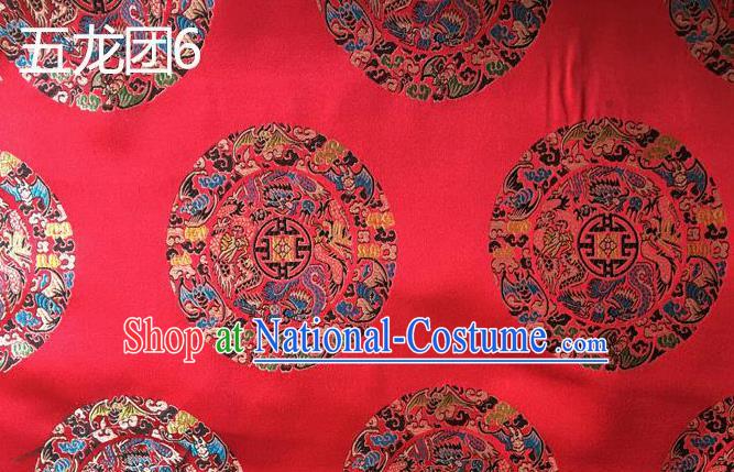 Traditional Asian Chinese Handmade Embroidery Dragon Pattern Silk Satin Tang Suit Xiuhe Suit Red Fabric, Nanjing Brocade Ancient Costume Hanfu Cheongsam Cloth Material