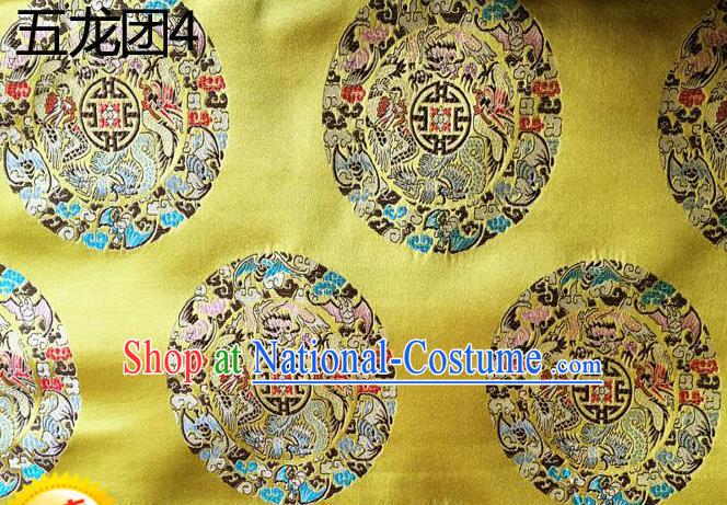 Traditional Asian Chinese Handmade Embroidery Dragon Pattern Silk Satin Tang Suit Xiuhe Suit Golden Fabric, Nanjing Brocade Ancient Costume Hanfu Cheongsam Cloth Material