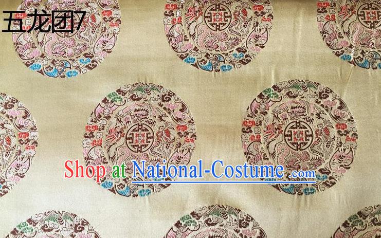 Traditional Asian Chinese Handmade Embroidery Dragon Pattern Silk Satin Tang Suit Xiuhe Suit Light Golden Fabric, Nanjing Brocade Ancient Costume Hanfu Cheongsam Cloth Material