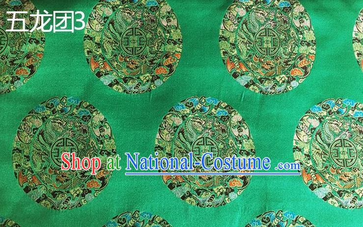 Traditional Asian Chinese Handmade Embroidery Dragon Pattern Silk Satin Tang Suit Xiuhe Suit Green Fabric, Nanjing Brocade Ancient Costume Hanfu Cheongsam Cloth Material