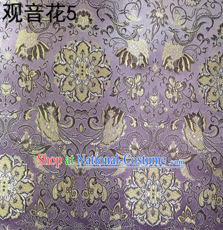 Traditional Asian Chinese Handmade Embroidery Flowers Pattern Silk Satin Tang Suit Mandarin Purple Fabric, Nanjing Brocade Ancient Costume Hanfu Cheongsam Cloth Material