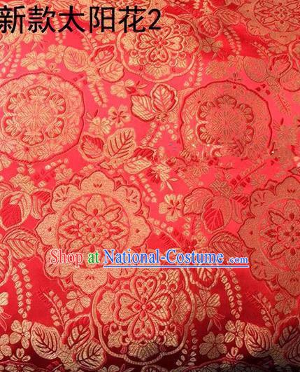 Traditional Asian Chinese Handmade Embroidery Flowers Pattern Silk Satin Tang Suit Mandarin Mongolian Robe Red Fabric, Nanjing Brocade Ancient Costume Hanfu Cheongsam Cloth Material