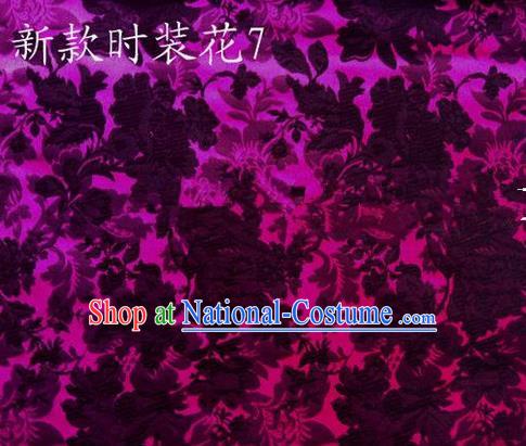 Traditional Asian Chinese Handmade Embroidery Flowers Pattern Silk Satin Tang Suit Mandarin Empress Cloak Purple Fabric, Nanjing Brocade Ancient Costume Hanfu Cheongsam Cloth Material