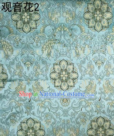 Traditional Asian Chinese Handmade Embroidery Flowers Pattern Silk Satin Tang Suit Mandarin Empress Cloak Green Fabric, Nanjing Brocade Ancient Costume Hanfu Cheongsam Cloth Material