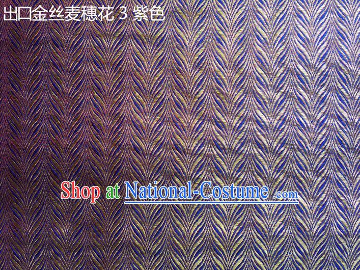 Traditional Asian Chinese Handmade Embroidery Golden Wheat Flowers Silk Satin Tang Suit Purple Fabric, Nanjing Brocade Ancient Costume Hanfu Cheongsam Cloth Material