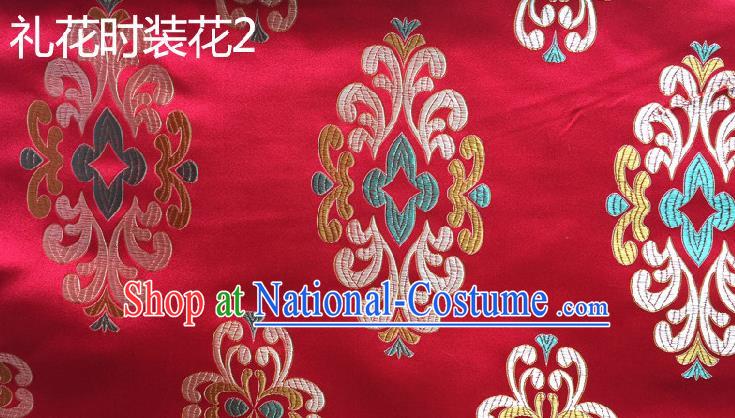 Traditional Asian Chinese Handmade Embroidery Fireworks Silk Satin Tang Suit Red Fabric, Nanjing Brocade Ancient Costume Hanfu Cheongsam Cloth Material