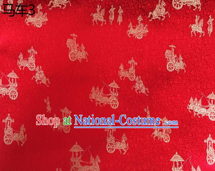 Traditional Asian Chinese Handmade Embroidery Carriage Silk Satin Tang Suit Red Fabric, Nanjing Brocade Ancient Costume Hanfu Cheongsam Cloth Material