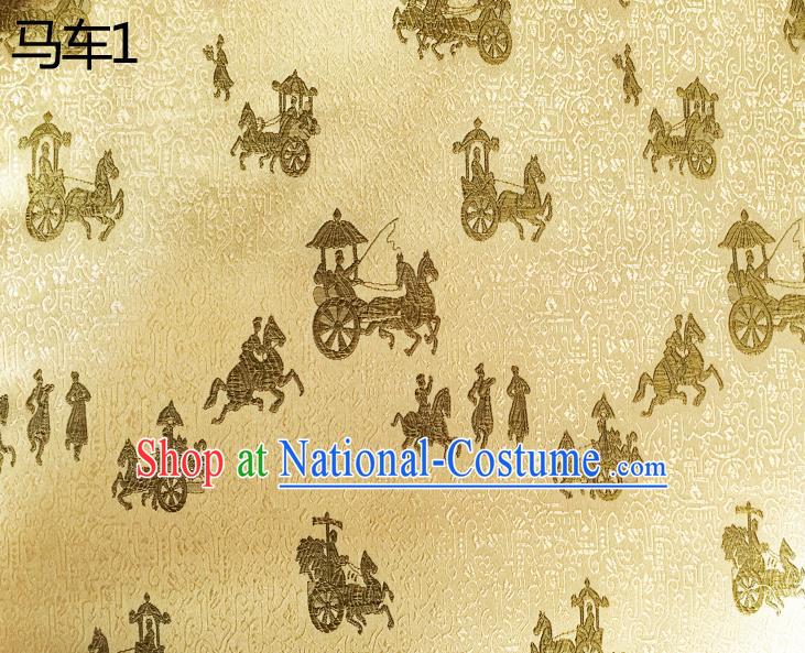 Traditional Asian Chinese Handmade Embroidery Carriage Silk Satin Tang Suit Golden Fabric, Nanjing Brocade Ancient Costume Hanfu Cheongsam Cloth Material