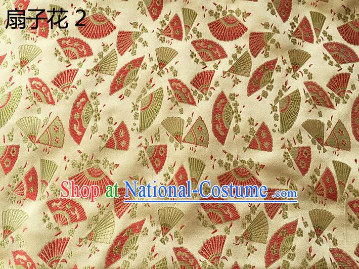 Traditional Asian Chinese Handmade Embroidery Fans Flowers Silk Satin Tang Suit Golden Fabric, Nanjing Brocade Ancient Costume Hanfu Cheongsam Cloth Material