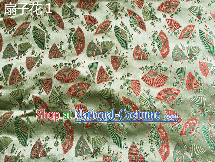 Traditional Asian Chinese Handmade Embroidery Fans Flowers Silk Satin Tang Suit Green Fabric, Nanjing Brocade Ancient Costume Hanfu Cheongsam Cloth Material