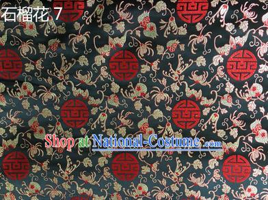 Traditional Asian Chinese Handmade Embroidery Pomegranate Flower Silk Satin Tang Suit Black Fabric, Nanjing Brocade Ancient Costume Hanfu Cheongsam Cloth Material