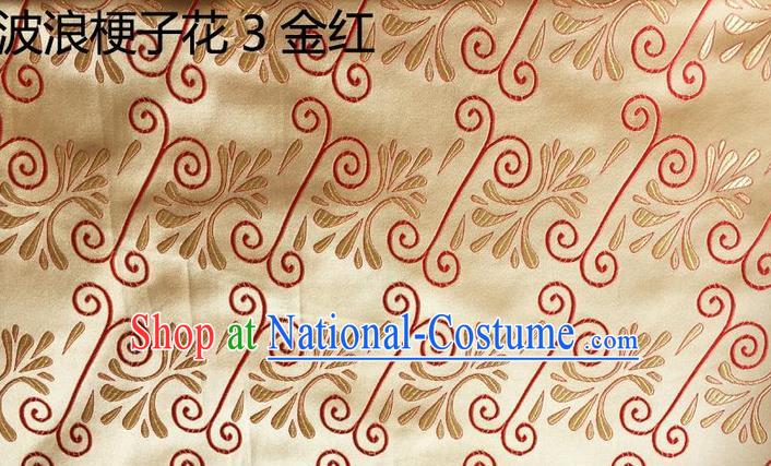 Traditional Asian Chinese Handmade Embroidery Wave Stem Flowers Silk Satin Tang Suit Golden Fabric, Nanjing Brocade Ancient Costume Hanfu Cheongsam Cloth Material