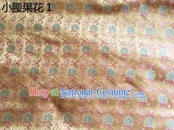 Traditional Asian Chinese Handmade Embroidery Paisley Flowers Silk Satin Tang Suit Golden Fabric, Nanjing Brocade Ancient Costume Hanfu Cheongsam Cloth Material