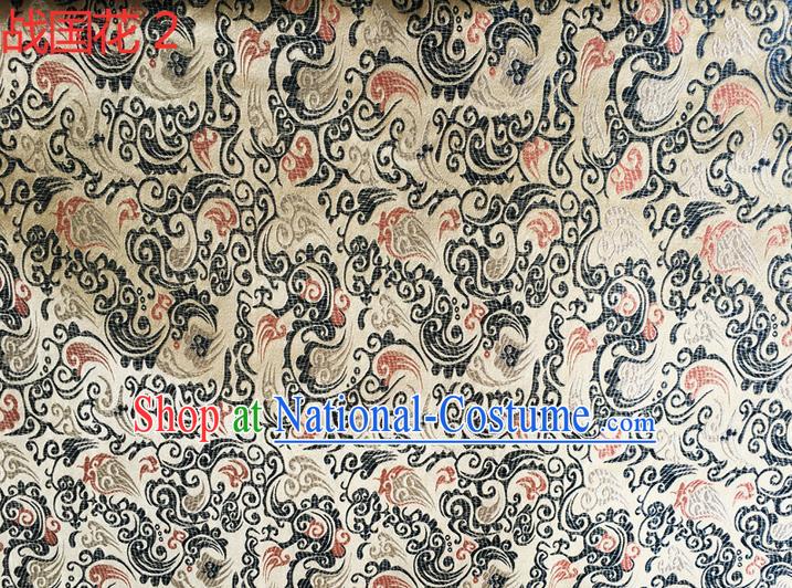 Traditional Asian Chinese Handmade Embroidery Flowers Silk Satin Tang Suit White Fabric, Nanjing Brocade Ancient Costume Hanfu Cheongsam Cloth Material