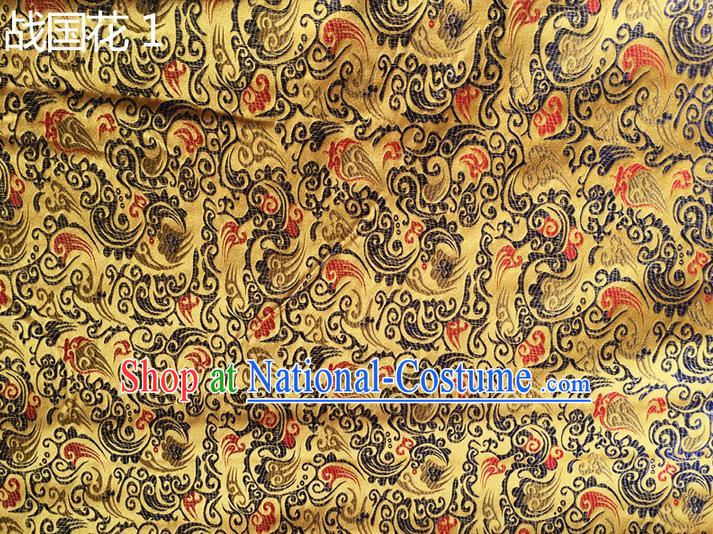 Traditional Asian Chinese Handmade Embroidery Flowers Silk Satin Tang Suit Golden Fabric, Nanjing Brocade Ancient Costume Hanfu Cheongsam Cloth Material