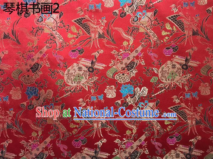 Traditional Asian Chinese Handmade Embroidery Wine Bottles Silk Satin Tang Suit Red Fabric Drapery, Nanjing Brocade Ancient Costume Hanfu Cheongsam Cloth Material