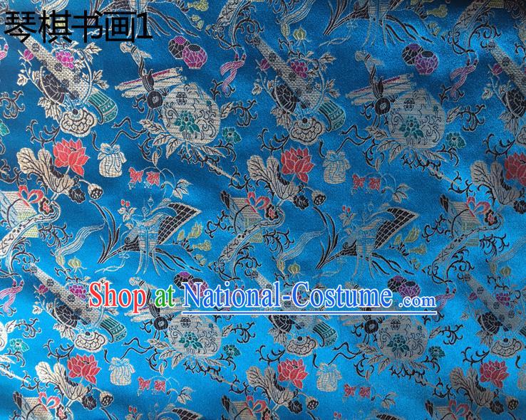 Traditional Asian Chinese Handmade Embroidery Wine Bottles Silk Satin Tang Suit Blue Fabric Drapery, Nanjing Brocade Ancient Costume Hanfu Cheongsam Cloth Material