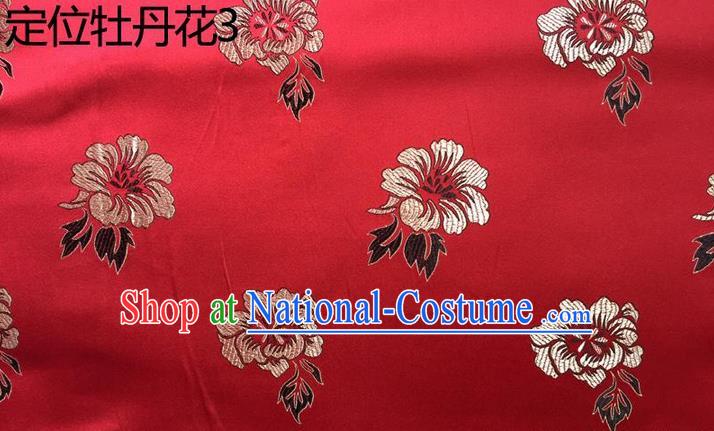 Traditional Asian Chinese Handmade Embroidery Peony Flowers Silk Satin Tang Suit Red Fabric, Nanjing Brocade Ancient Costume Hanfu Cheongsam Cloth Material