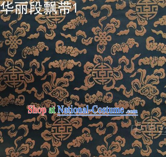 Traditional Asian Chinese Handmade Embroidery Ribbons Silk Satin Tang Suit Black Fabric, Nanjing Brocade Ancient Costume Hanfu Cheongsam Cloth Material