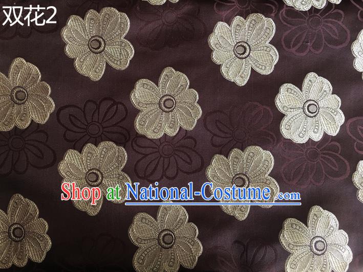 Traditional Asian Chinese Handmade Embroidery Flowers Silk Satin Tang Suit Brown Fabric Drapery, Nanjing Brocade Ancient Costume Hanfu Cheongsam Cloth Material