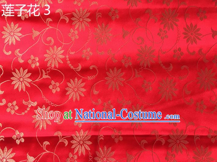 Traditional Asian Chinese Handmade Embroidery Lotus Flowers Silk Satin Tang Suit Red Fabric Drapery, Nanjing Brocade Ancient Costume Hanfu Cheongsam Cloth Material