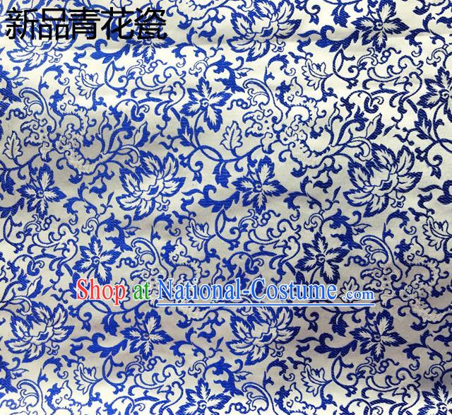 Traditional Asian Chinese Handmade Embroidery Blue and White Porcelain Silk Satin Tang Suit Fabric Drapery, Nanjing Brocade Ancient Costume Hanfu Cheongsam Cloth Material