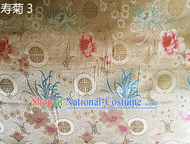 Traditional Asian Chinese Handmade Embroidery Marguerite Flowers Silk Satin Tang Suit Light Golden Fabric Drapery, Nanjing Brocade Ancient Costume Hanfu Cheongsam Cloth Material