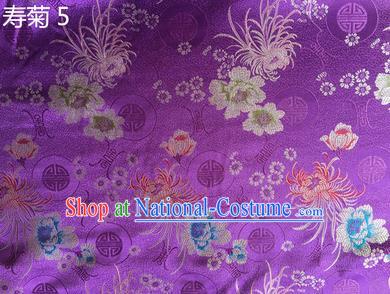 Traditional Asian Chinese Handmade Embroidery Marguerite Flowers Silk Satin Tang Suit Purple Fabric Drapery, Nanjing Brocade Ancient Costume Hanfu Cheongsam Cloth Material