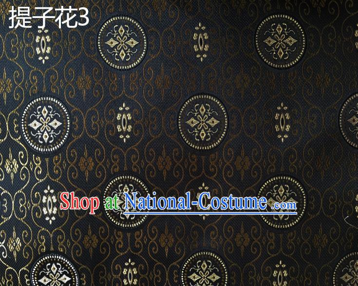 Traditional Asian Chinese Handmade Embroidery Raisins Flowers Silk Satin Tang Suit Black Fabric Drapery, Nanjing Brocade Ancient Costume Hanfu Cheongsam Cloth Material