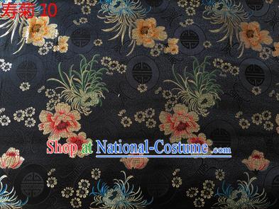 Traditional Asian Chinese Handmade Embroidery Marguerite Flowers Silk Satin Tang Suit Black Fabric Drapery, Nanjing Brocade Ancient Costume Hanfu Cheongsam Cloth Material