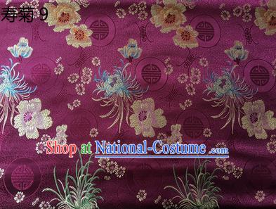 Traditional Asian Chinese Handmade Embroidery Marguerite Flowers Silk Satin Tang Suit Deep Purple Fabric Drapery, Nanjing Brocade Ancient Costume Hanfu Cheongsam Cloth Material