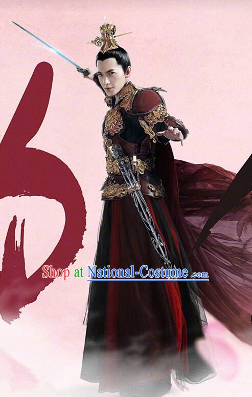 Asian Chinese Traditional Crown General Costume and Headpiece Complete Set, Films Once Upon a Time China Prince Armour Clothing for Men