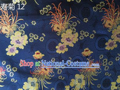 Traditional Asian Chinese Handmade Embroidery Marguerite Flowers Silk Satin Tang Suit Navy Fabric Drapery, Nanjing Brocade Ancient Costume Hanfu Cheongsam Cloth Material