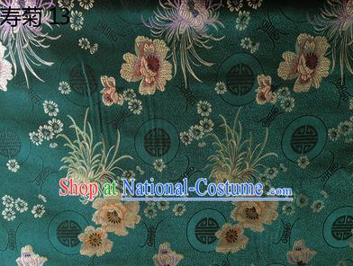 Traditional Asian Chinese Handmade Embroidery Marguerite Flowers Silk Satin Tang Suit Green Fabric Drapery, Nanjing Brocade Ancient Costume Hanfu Cheongsam Cloth Material