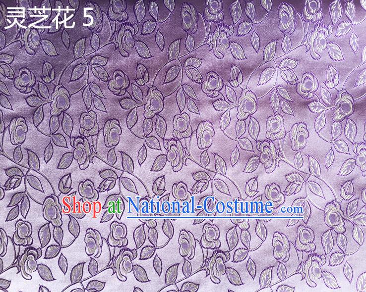 Traditional Asian Chinese Handmade Embroidery Ganoderma Flowers Silk Satin Tang Suit Purple Fabric Drapery, Nanjing Brocade Ancient Costume Hanfu Cheongsam Cloth Material