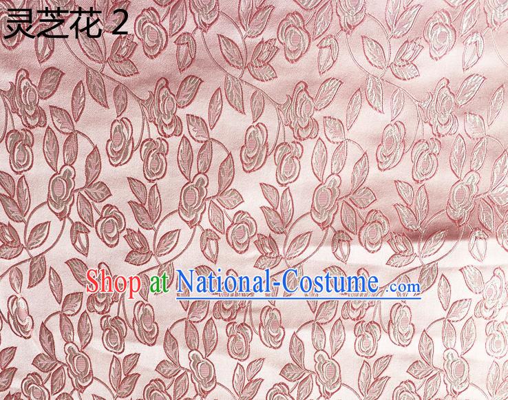 Traditional Asian Chinese Handmade Embroidery Ganoderma Flowers Silk Satin Tang Suit Pink Fabric Drapery, Nanjing Brocade Ancient Costume Hanfu Cheongsam Cloth Material