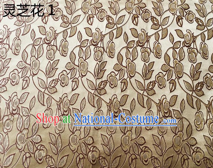 Traditional Asian Chinese Handmade Embroidery Ganoderma Flowers Silk Satin Tang Suit Golden Fabric Drapery, Nanjing Brocade Ancient Costume Hanfu Cheongsam Cloth Material