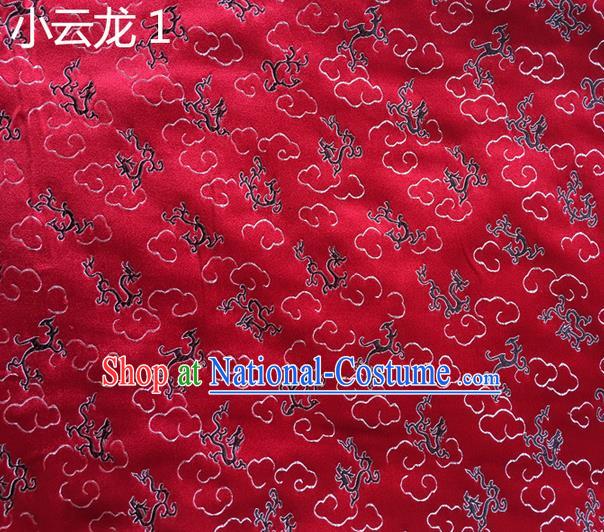 Traditional Asian Chinese Handmade Embroidery Clouds Dragons Silk Satin Tang Suit Red Fabric Drapery, Nanjing Brocade Ancient Costume Hanfu Cheongsam Cloth Material