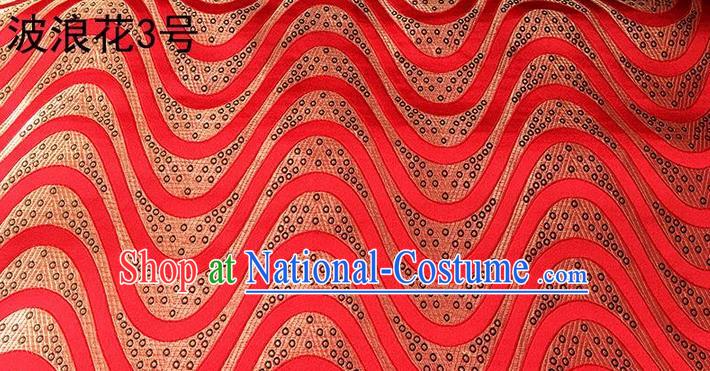 Traditional Asian Chinese Handmade Printing Wave Silk Satin Tang Suit Red Fabric Drapery, Nanjing Brocade Ancient Costume Hanfu Cheongsam Cloth Material