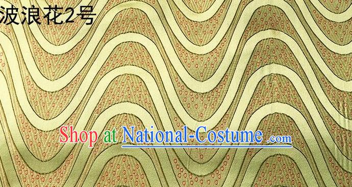 Traditional Asian Chinese Handmade Printing Wave Silk Satin Tang Suit Golden Fabric Drapery, Nanjing Brocade Ancient Costume Hanfu Cheongsam Cloth Material