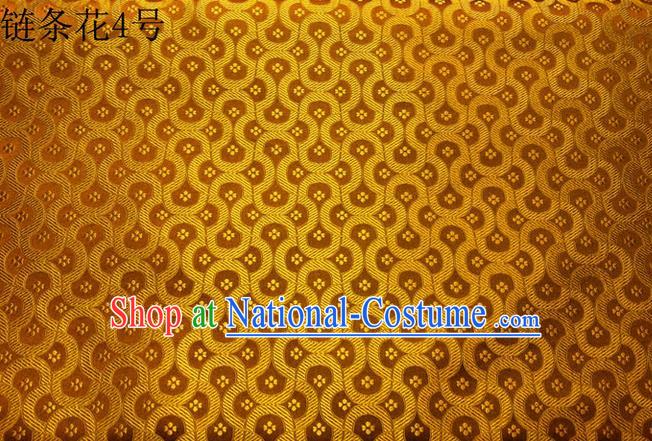 Traditional Asian Chinese Handmade Embroidery Chain Flowers Silk Satin Tang Suit Golden Fabric Drapery, Nanjing Brocade Ancient Costume Hanfu Cheongsam Cloth Material