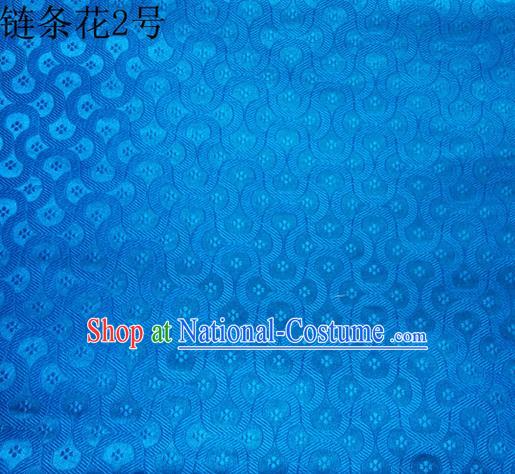 Traditional Asian Chinese Handmade Embroidery Chain Flowers Silk Satin Tang Suit Blue Fabric Drapery, Nanjing Brocade Ancient Costume Hanfu Cheongsam Cloth Material