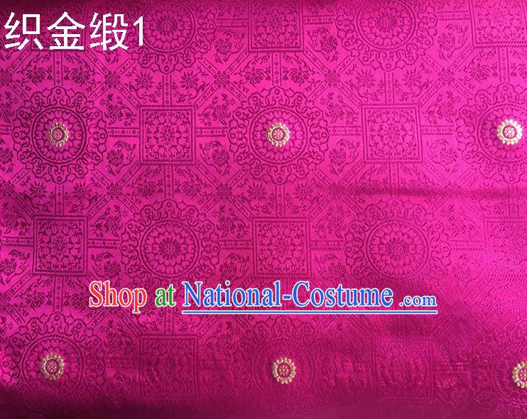 Traditional Asian Chinese Handmade Embroidery Silk Tapestry Satin Tang Suit Rosy Fabric Drapery, Nanjing Brocade Ancient Costume Hanfu Cheongsam Cloth Material