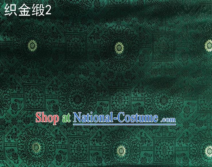 Traditional Asian Chinese Handmade Embroidery Silk Tapestry Satin Tang Suit Green Fabric Drapery, Nanjing Brocade Ancient Costume Hanfu Cheongsam Cloth Material