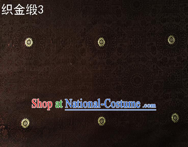 Traditional Asian Chinese Handmade Embroidery Silk Tapestry Satin Tang Suit Brown Fabric Drapery, Nanjing Brocade Ancient Costume Hanfu Cheongsam Cloth Material