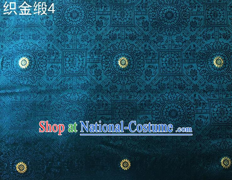 Traditional Asian Chinese Handmade Embroidery Silk Tapestry Satin Tang Suit Peacock Blue Fabric Drapery, Nanjing Brocade Ancient Costume Hanfu Cheongsam Cloth Material