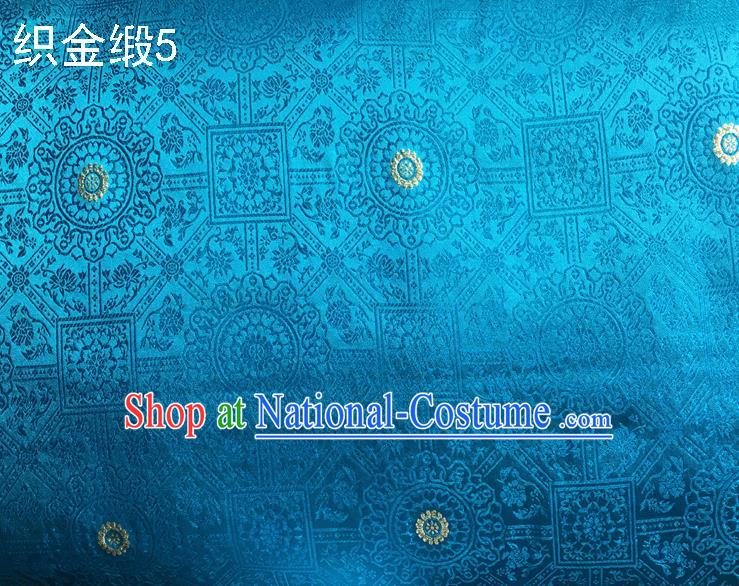 Traditional Asian Chinese Handmade Embroidery Silk Tapestry Satin Tang Suit Blue Fabric Drapery, Nanjing Brocade Ancient Costume Hanfu Cheongsam Cloth Material