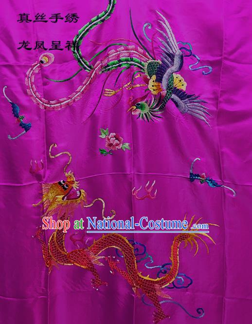 Traditional Asian Chinese Handmade Embroidery Dragon and Phoenix Quilt Cover Silk Tapestry Rosy Fabric Drapery, Top Grade Nanjing Brocade Bed Sheet Cloth Material