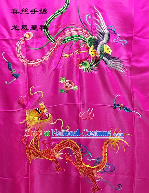 Traditional Asian Chinese Handmade Embroidery Dragon and Phoenix Quilt Cover Silk Tapestry Rosy Fabric Drapery, Top Grade Nanjing Brocade Bed Sheet Cloth Material